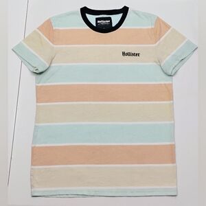 Hollister Crew Neck T-shirt Striped Orange/White Sz M Men's Cotton R-3